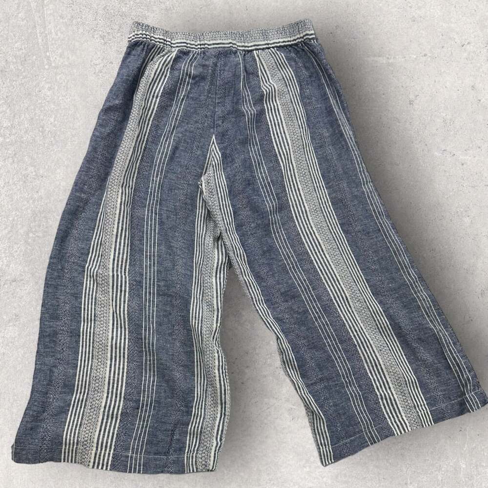 J. Jill Pants Blue And White Striped Cropped Wide Leg Linen Blend Size PS button - Picture 2 of 8